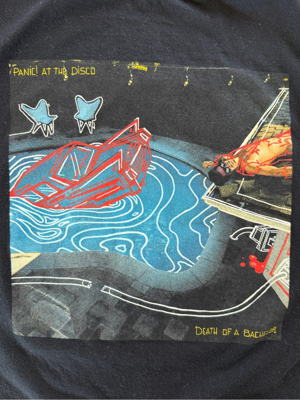 Panic! At The Disco Black Graphic Tee with Blue & Red Print